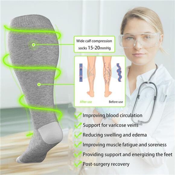 Wide Calf Compression Socks for Women&Men Plus Size 15-20mmHg Knee High - Picture 6 of 7